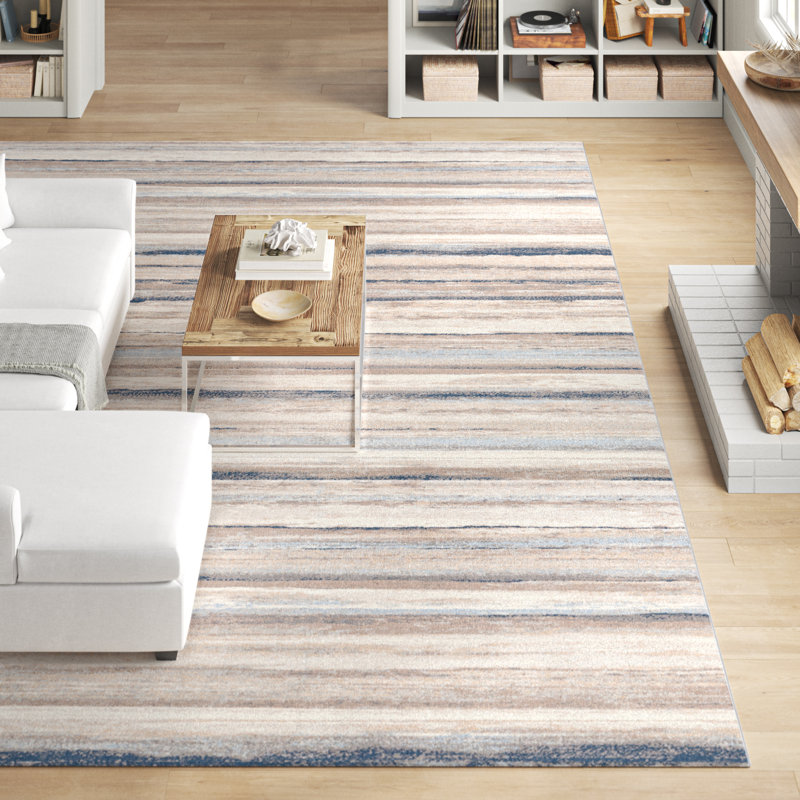 Beachcrest Home Banuelos Striped Light Blue/OffWhite/Gray Area Rug